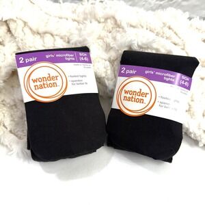 WONDER NATION Girls Black Footed Tights Sz 4/6 Lightweight  Spandex Stretch‎ 4ct